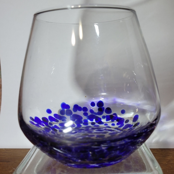 Handblown Stemless Clear w/Cobalt Blue Ombre Wine Goblet - Picture 6 of 7